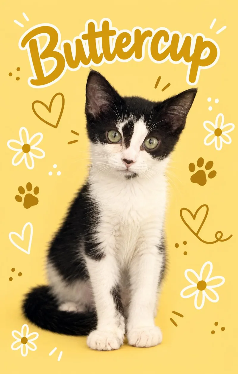 A young small-sized female Black & White / Tuxedo Domestic Short Hair cat named ButtercupDC for adoption in Greenville, DE
