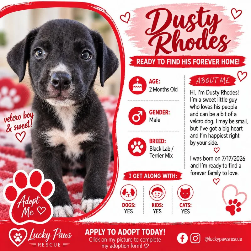 A baby medium-sized male Tricolor (Brown, Black, & White) Labrador Retriever dog named Dusty Rhodes for adoption in Sumter, SC