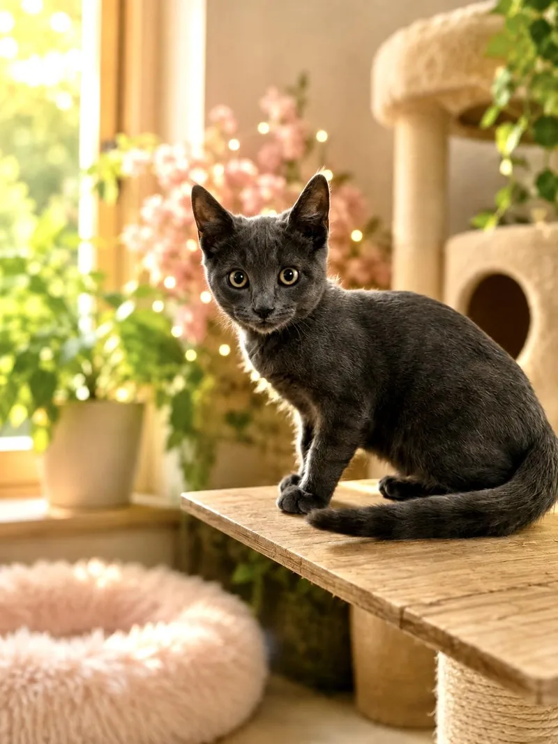 A young medium-sized male Gray / Blue / Silver Russian Blue cat named Dillon for adoption in Gilroy, CA