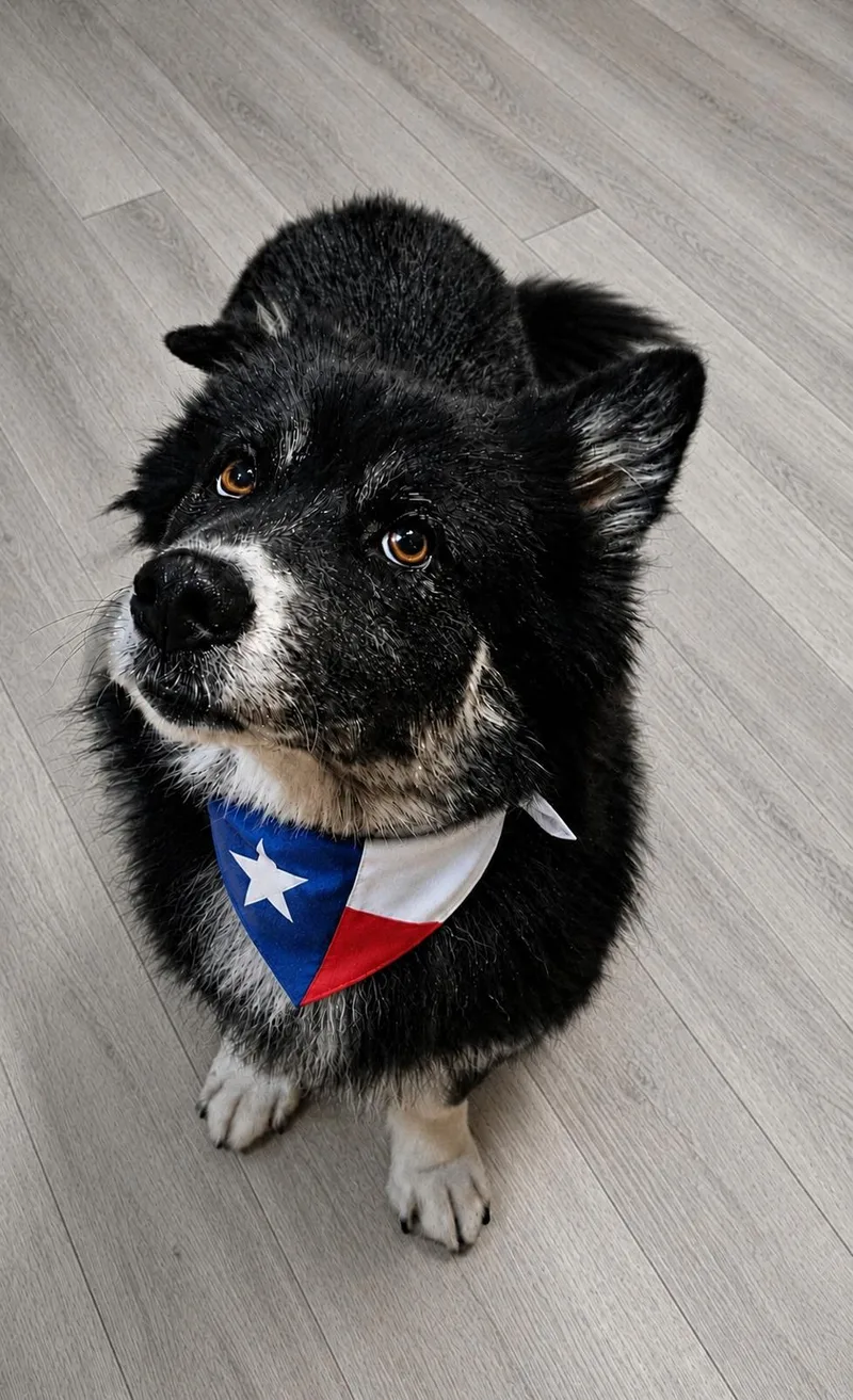 An adult medium-sized male Black German Spitz dog named Koda for adoption in Houston, TX