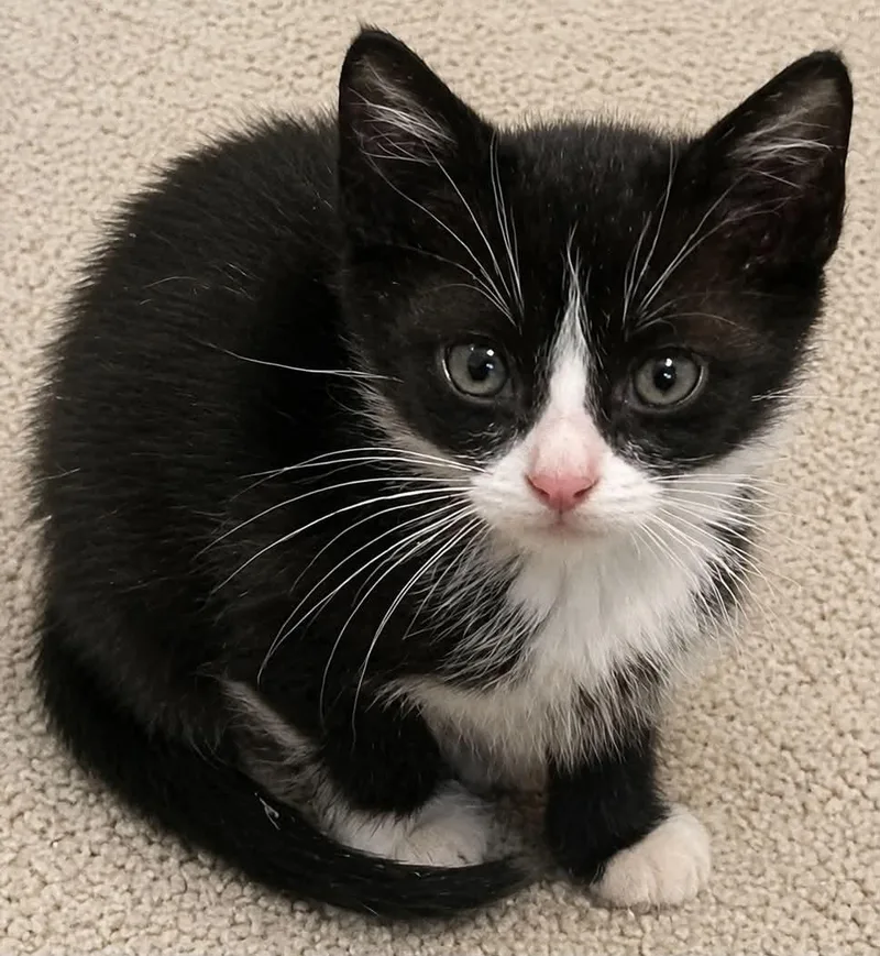 A baby small-sized male Tuxedo cat named Otis C Bell for adoption in Saunderstown, RI