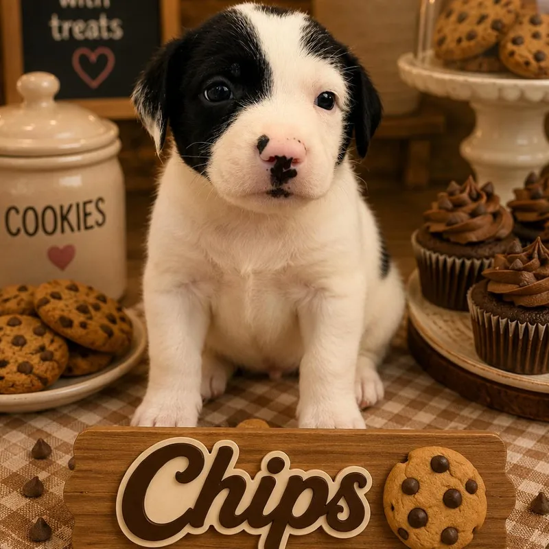 A baby medium-sized male White / Cream Black Labrador Retriever dog named Chips for adoption in Hohenwald, TN