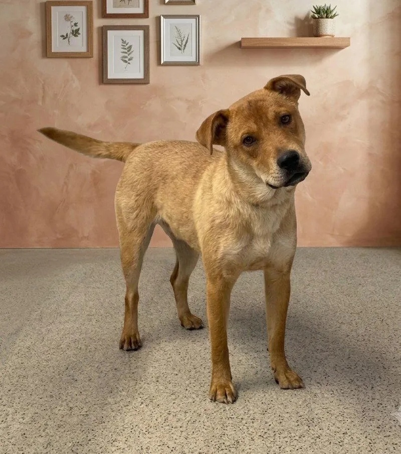 A young medium-sized female Labrador Retriever dog named Kaya for adoption in North Prairie, WI