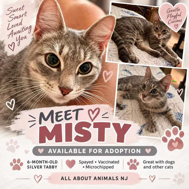 A young medium-sized female Domestic Short Hair cat named Misty for adoption in Brick, NJ