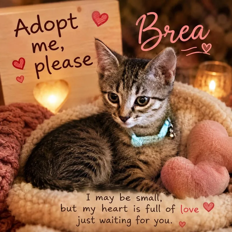 A baby small-sized female Domestic Short Hair cat named Brea for adoption in Dallas, TX
