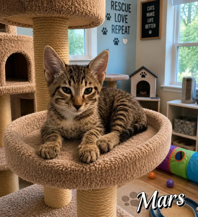 A baby medium-sized male Domestic Short Hair cat named Mars for adoption in Mountain Home, AR