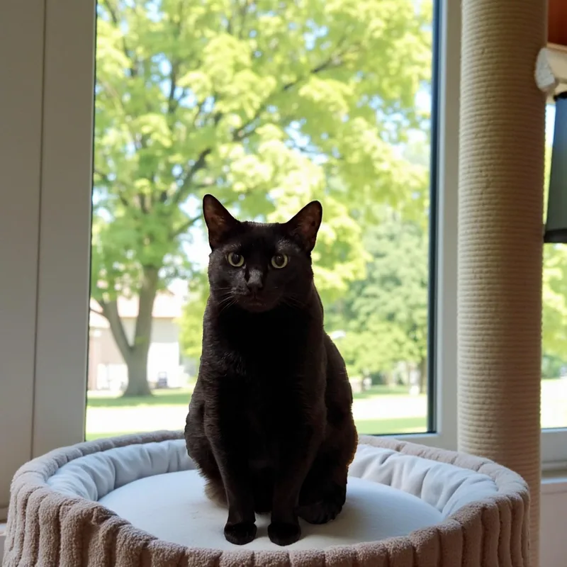 An adult large-sized female Black Domestic Short Hair cat named Annie for adoption in Fort Worth, TX