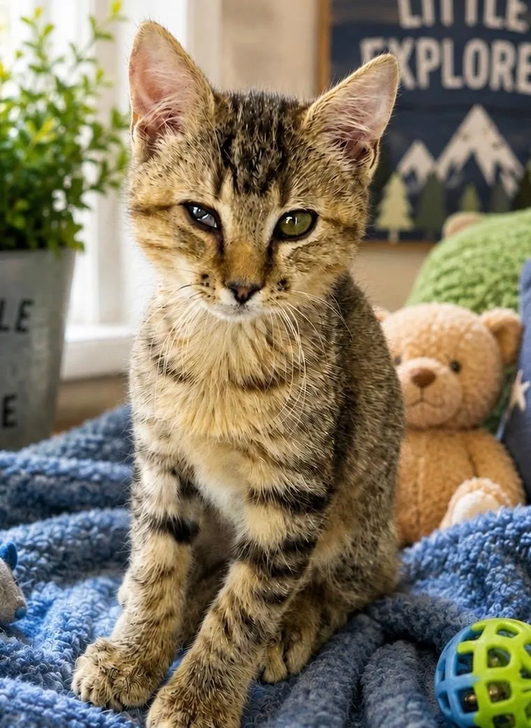 A baby medium-sized male Tabby (Brown / Chocolate) Domestic Short Hair cat named Wink for adoption in Greensboro, NC