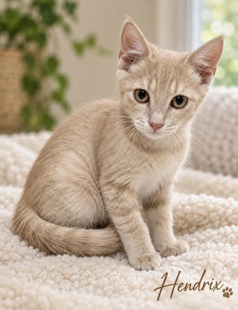 A baby small-sized male Buff / Tan / Fawn Domestic Short Hair cat named Hendrix for adoption in Pawleys Island, SC