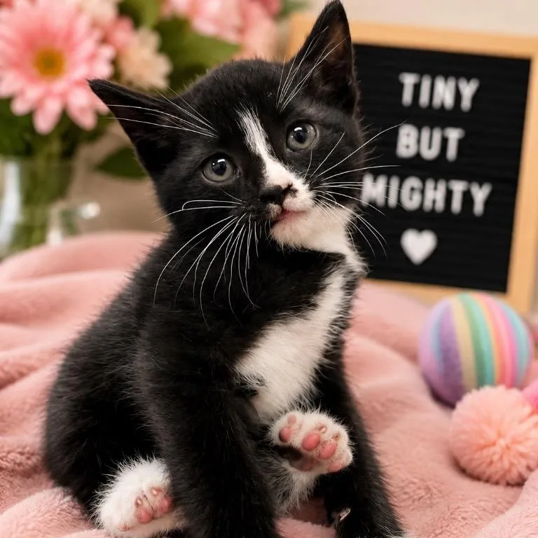 A baby medium-sized male Black & White / Tuxedo Domestic Short Hair cat named Prism for adoption in Prince Frederick, MD