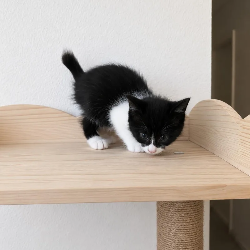 A baby medium-sized female Black & White / Tuxedo Manx cat named Matilda for adoption in Houston, TX