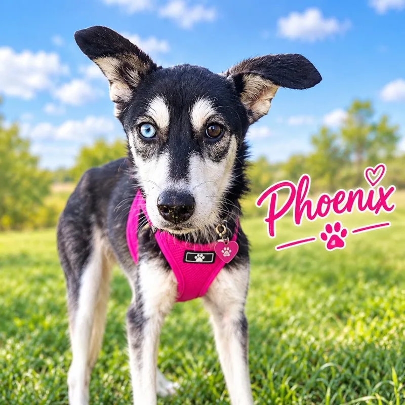 A baby medium-sized female Husky dog named Phoenix for adoption in Enterprise, AL