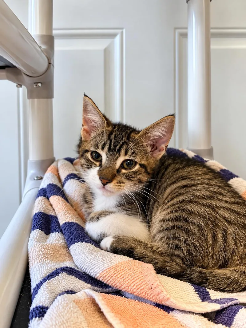 A baby medium-sized male Domestic Short Hair cat named Snickers for adoption in Rochester, NY