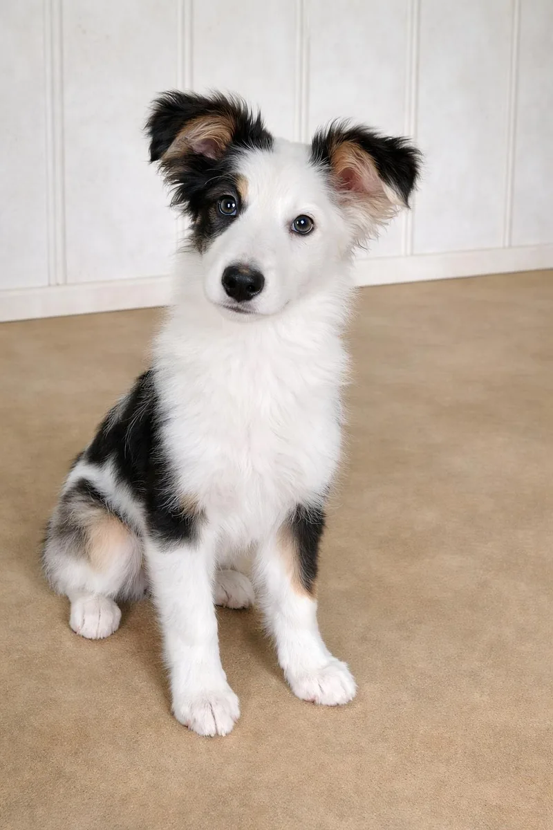 A baby small-sized male Tricolor (Brown, Black, & White) Australian Shepherd dog named Max for adoption in Lacon, IL