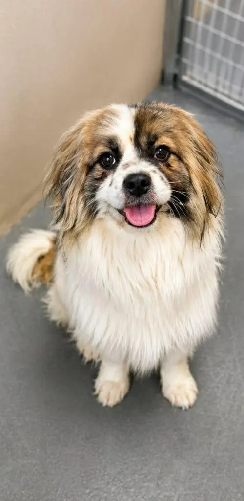 An adult small-sized female Tricolor (Brown, Black, & White) Pekingese dog named Betty Boop for adoption in COEUR D ALENE, ID