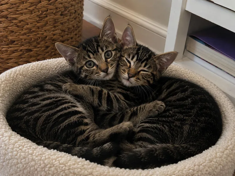 A baby medium-sized male Tiger cat named Rummy & Kub for adoption in Long Beach, CA