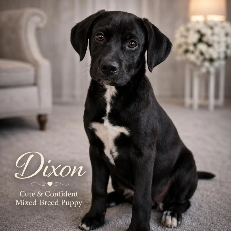 A young small-sized male Black Labrador Retriever dog named Dixon Maverick for adoption in Farmington, MO