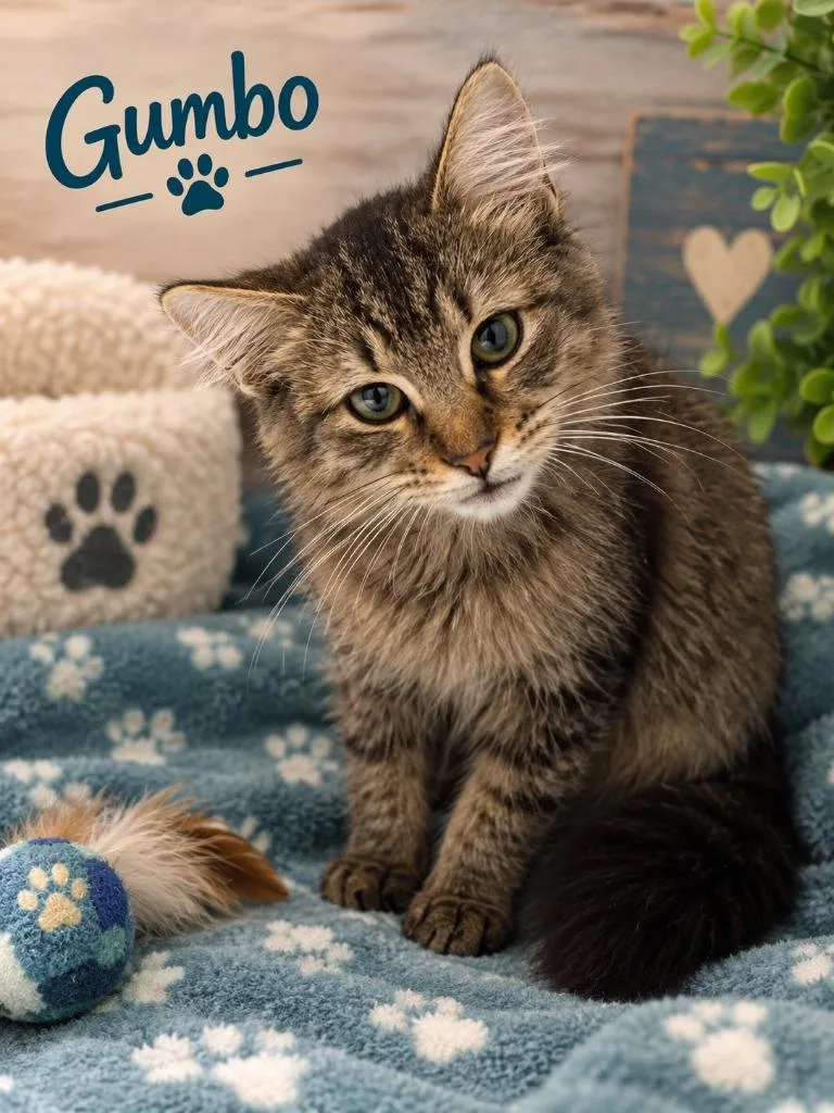 A baby small-sized male Domestic Medium Hair cat named Gumbo for adoption in East Ridge, TN