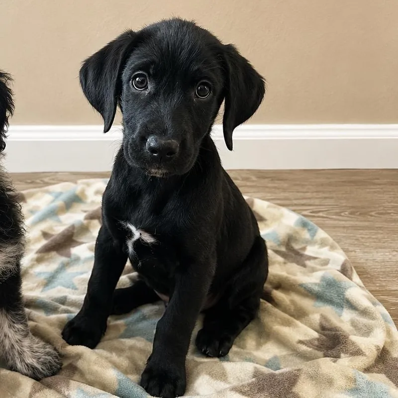A baby medium-sized female Black Mixed Breed dog named Olive for adoption in Baton Rouge, LA