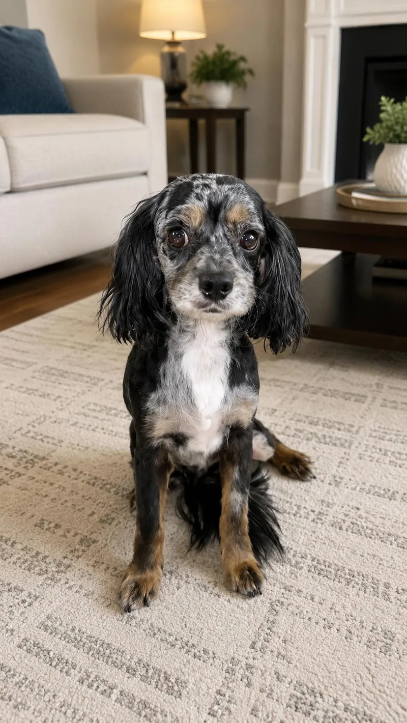 A young small-sized male Black Cockapoo dog named Rafael for adoption in Coachella, CA
