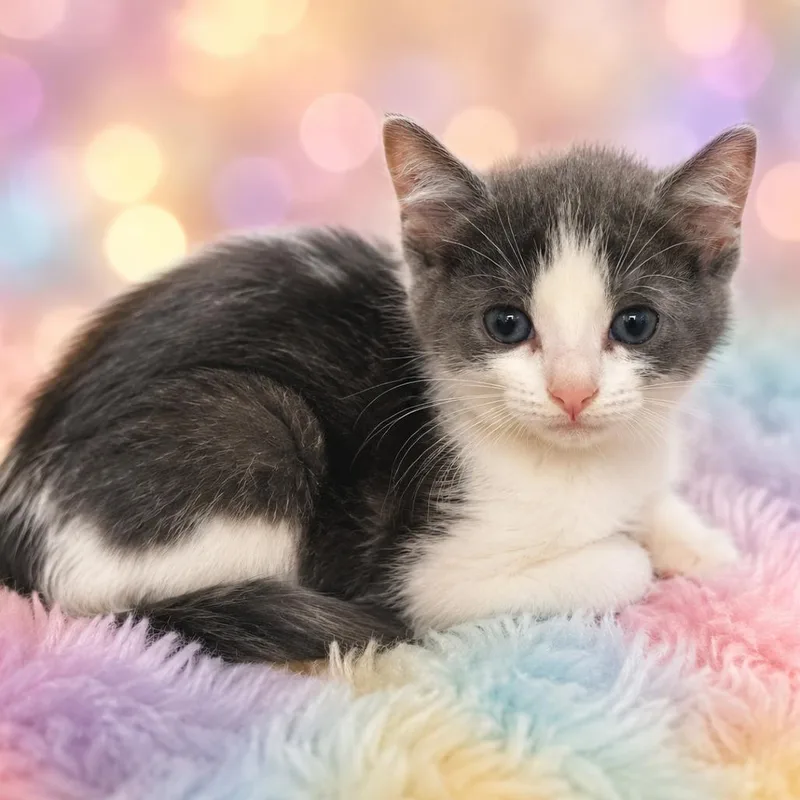 A baby small-sized female Gray / Blue / Silver Domestic Short Hair cat named Curly FriesC for adoption in East Saint Louis, IL