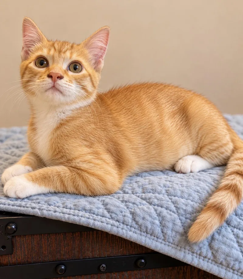 A baby medium-sized female Orange & White Domestic Short Hair cat named Pinky for adoption in Austin, TX