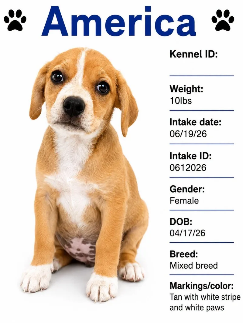 A baby medium-sized female Mixed Breed dog named America for adoption in Rock Hill, NY