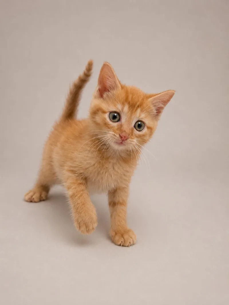 A baby medium-sized male Tabby (Orange / Red) Domestic Medium Hair cat named Peaches for adoption in Greensboro, NC