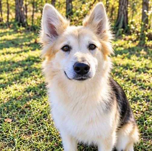 An adult medium-sized female Yellow / Tan / Blond / Fawn German Shepherd Dog named Rapunzel for adoption in Foley, AL
