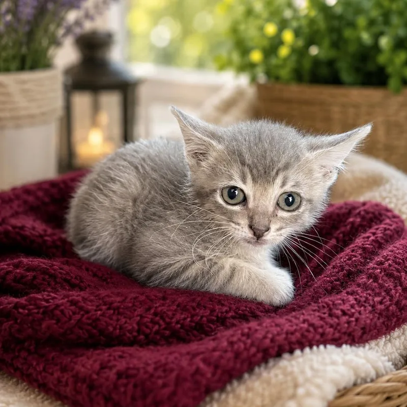 A baby small-sized male Gray / Blue / Silver Domestic Short Hair cat named Echo for adoption in Tucson, AZ