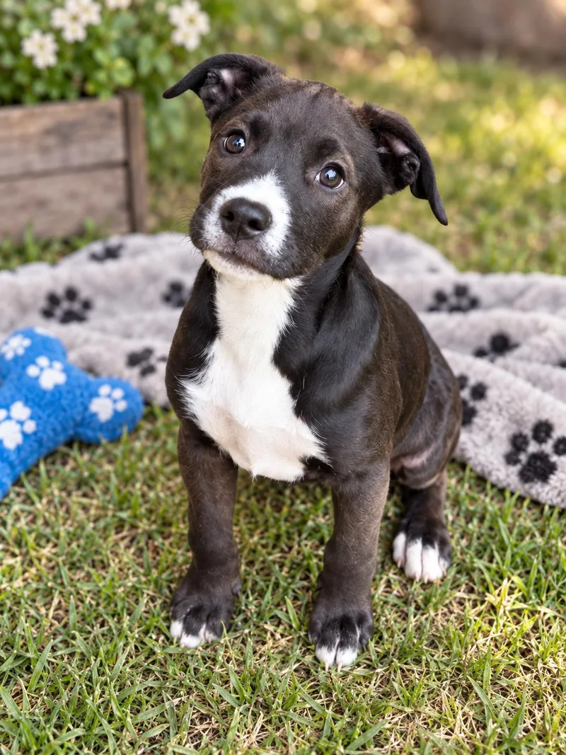 A baby medium-sized male Pit Bull Terrier dog named Gouda for adoption in Nashville, TN