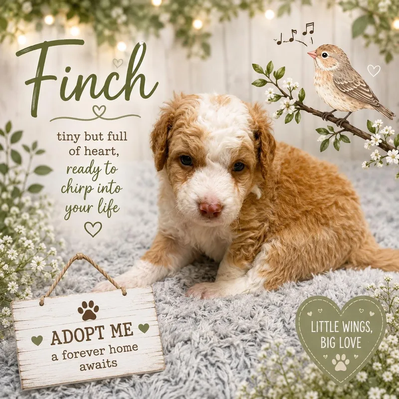 A baby medium-sized male Apricot / Beige Aussiedoodle dog named Finch for adoption in Spring hill, TN