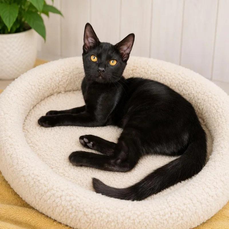 A baby small-sized female Black Domestic Short Hair cat named Stain for adoption in San Diego, CA