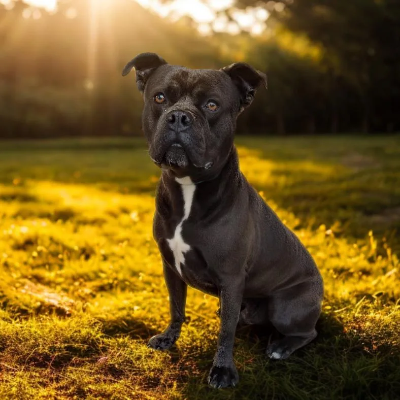 An adult large-sized male Black English Bulldog dog named Angus for adoption in Tylertown, MS