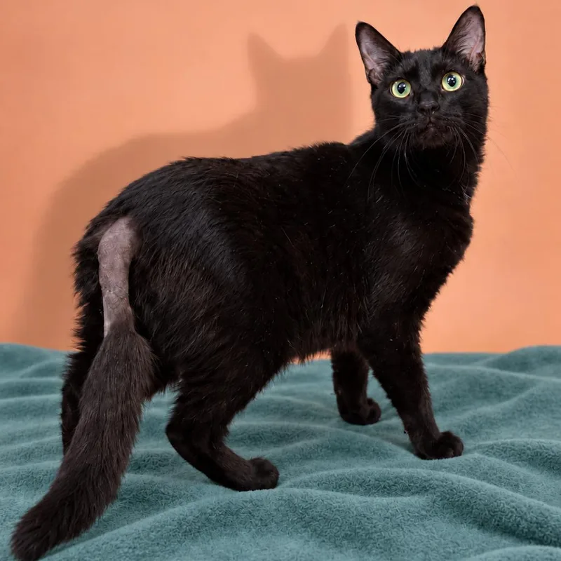 An adult medium-sized female Black Domestic Short Hair cat named Luna for adoption in San Antonio, TX