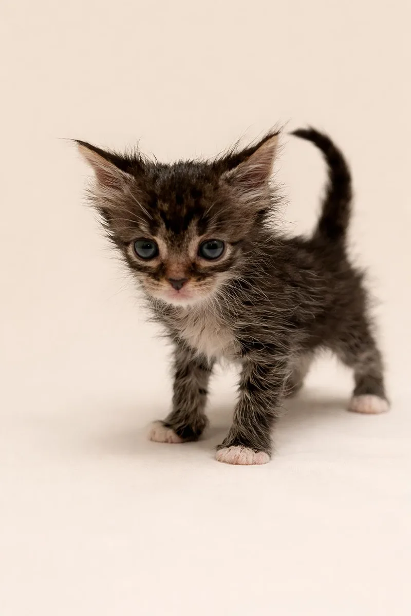 A baby medium-sized male Tabby (Brown / Chocolate) Domestic Long Hair cat named Nemo for adoption in Greensboro, NC