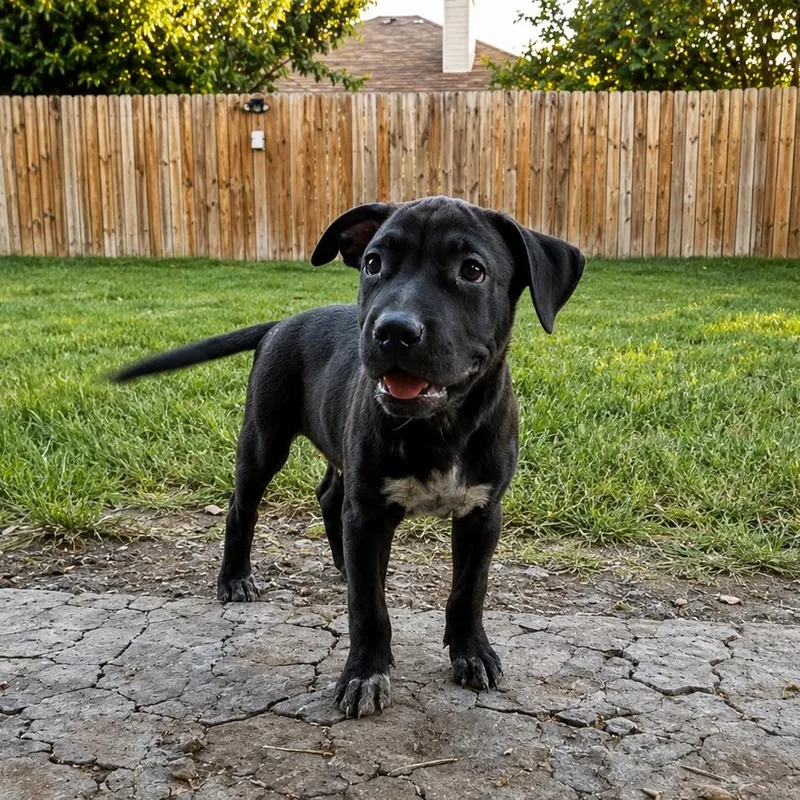 A baby large-sized male Black American Staffordshire Terrier dog named Salem for adoption in Martinez, CA