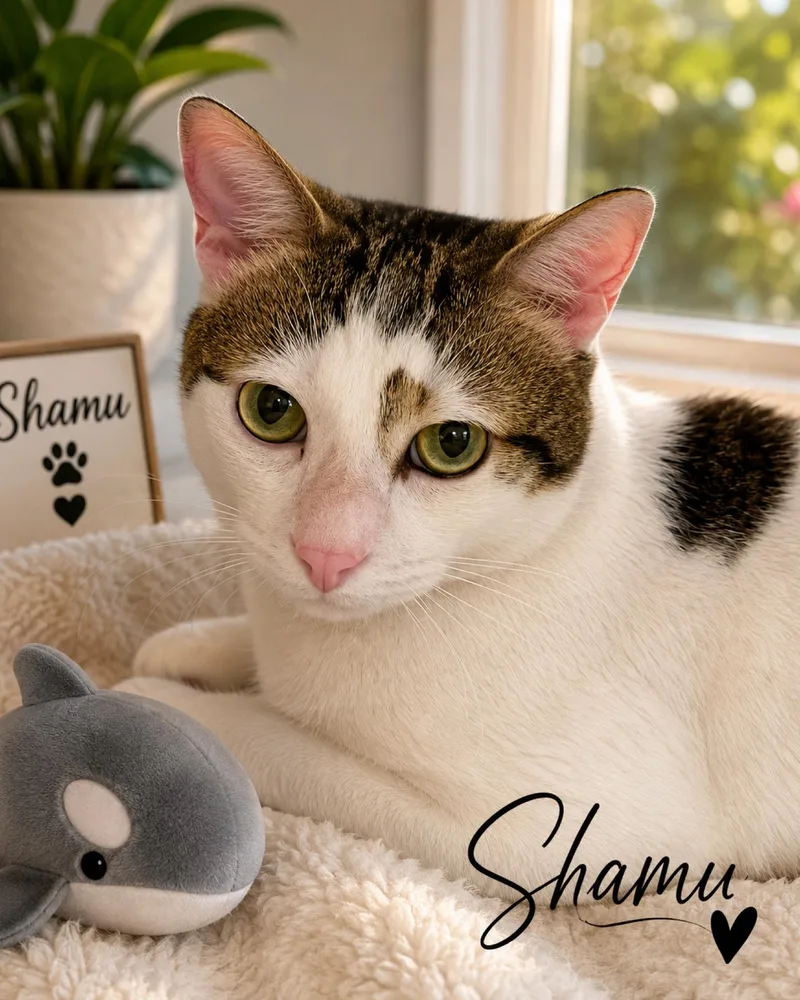 An adult medium-sized male White Domestic Short Hair cat named Shamu for adoption in Fort Worth, TX