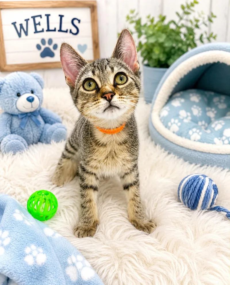 A baby small-sized male Tabby cat named Wells for adoption in Tavares, FL