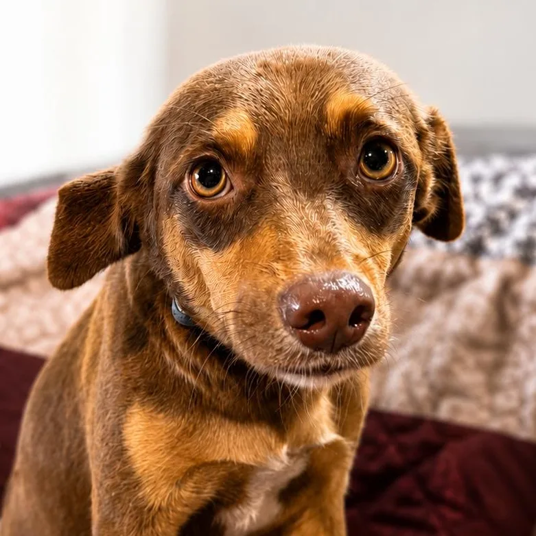 A young medium-sized female Brown / Chocolate Terrier dog named Pudding is a Sweet for adoption in Pennington, NJ