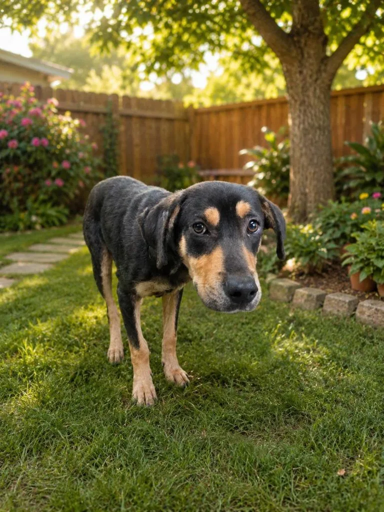 A baby large-sized male Black and Tan Coonhound dog named Buck for adoption in Center, TX