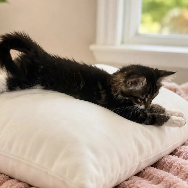 A baby medium-sized female Tabby (Brown / Chocolate) Domestic Long Hair cat named Ariel for adoption in Wyandotte, MI