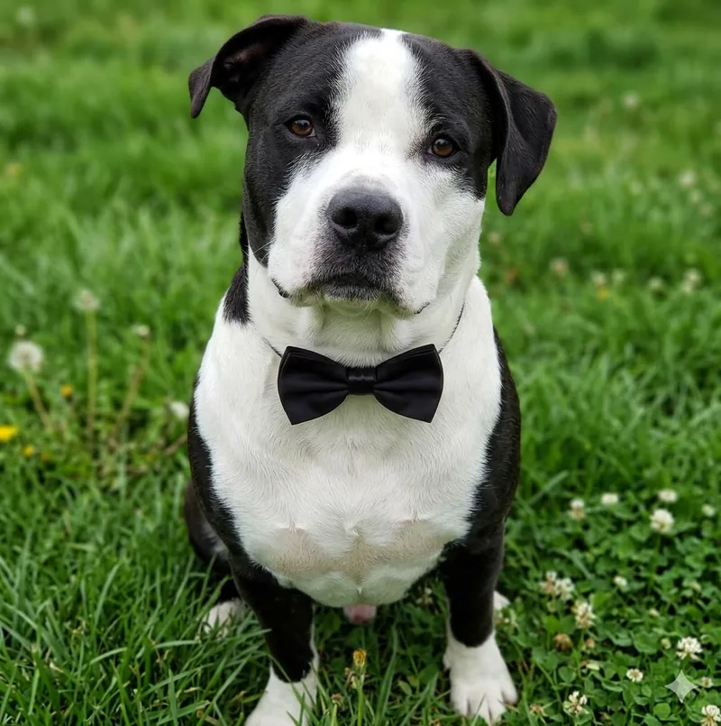 An adult medium-sized male Black American Staffordshire Terrier dog named Panda for adoption in Houston, TX