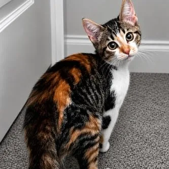A baby medium-sized female Domestic Short Hair cat named Petunia for adoption in Springfield, MO