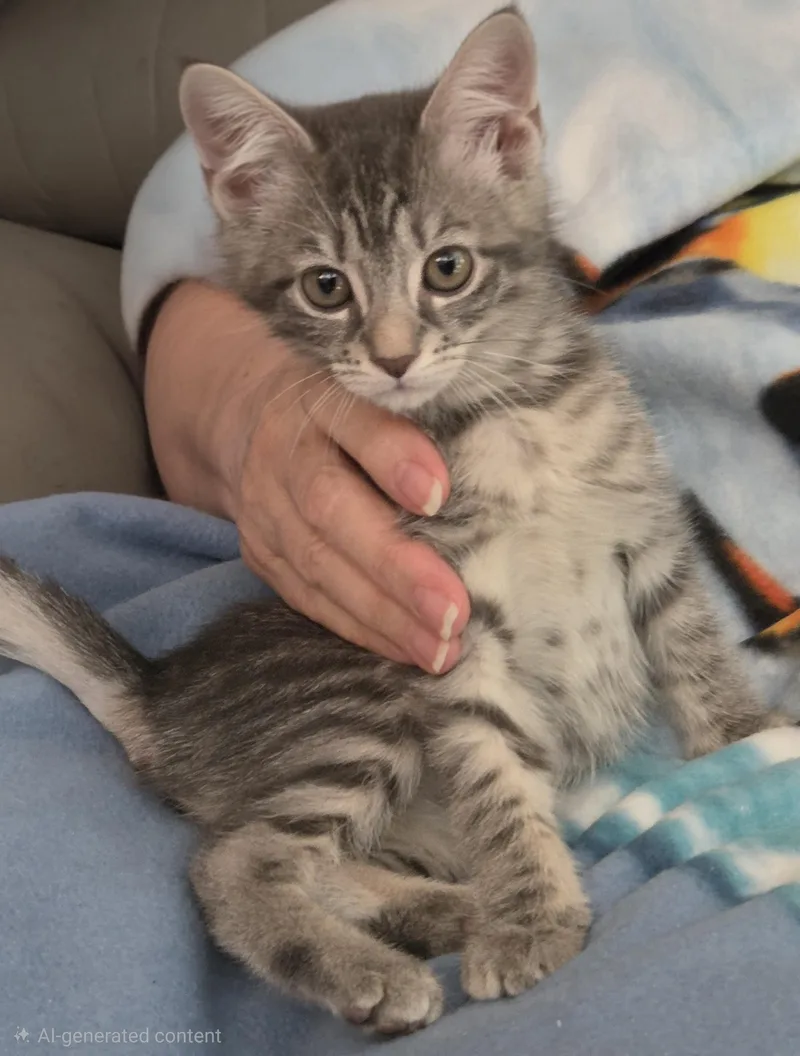 A baby large-sized female Tabby (Gray / Blue / Silver) Domestic Short Hair cat named Vanessa for adoption in Middletown, CT
