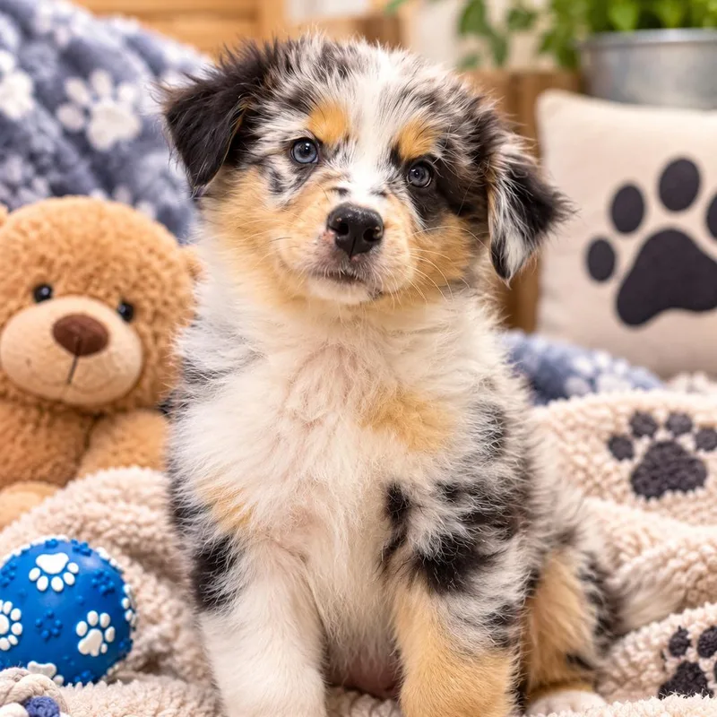 A baby small-sized male Gray / Blue / Silver Australian Shepherd dog named Noah for adoption in Fresno, CA