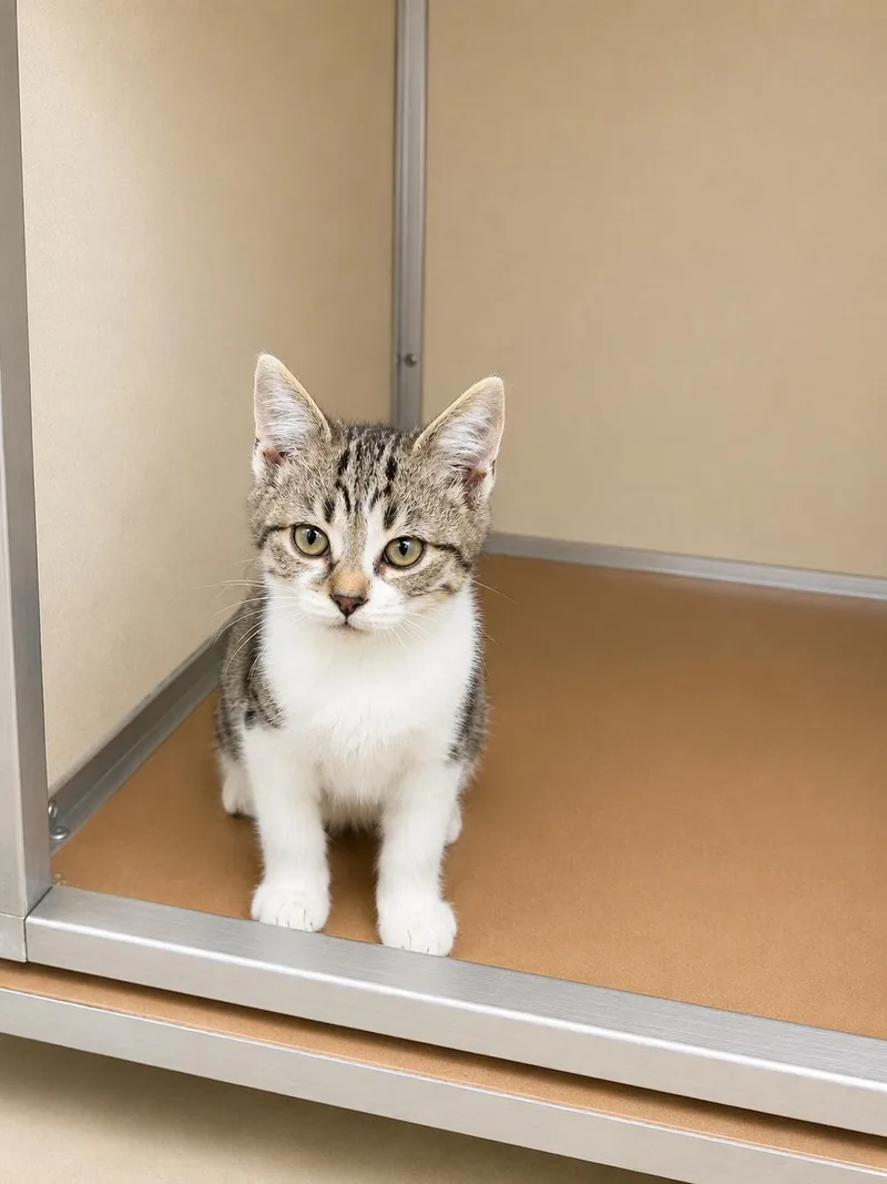A young small-sized male Tabby (Gray / Blue / Silver) Domestic Short Hair cat named Tom Petty for adoption in thomson, GA