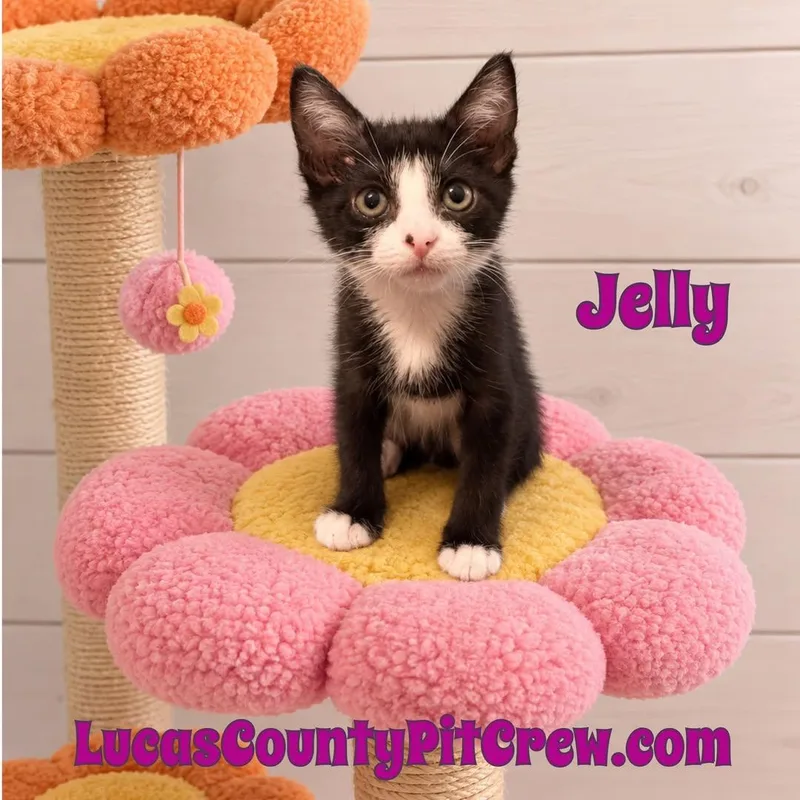 A baby small-sized female Black & White / Tuxedo Tuxedo cat named Jelly for adoption in Toledo, OH