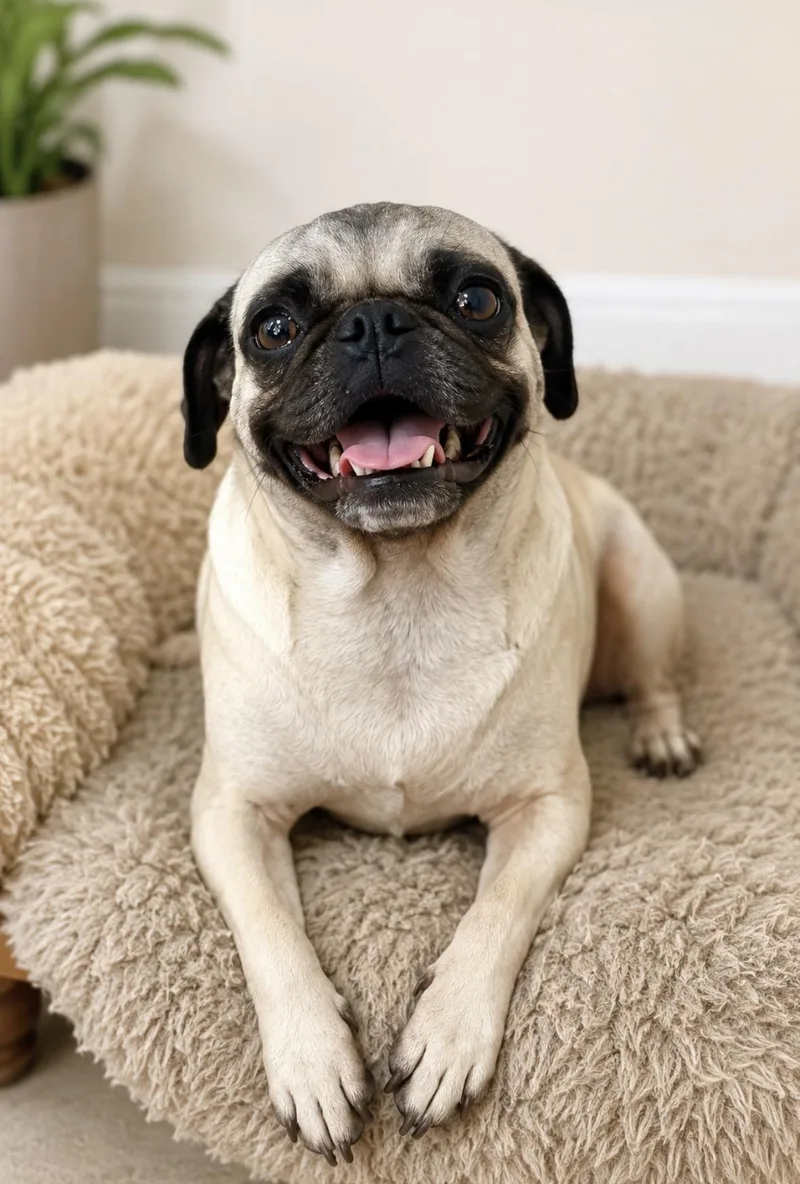 A young small-sized female Yellow / Tan / Blond / Fawn Pug dog named Daffodil for adoption in Seattle, WA