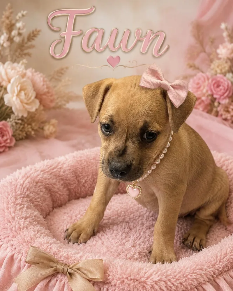 A baby medium-sized female Yellow / Tan / Blond / Fawn Pit Bull Terrier dog named Fawn for adoption in Mansfield, TX